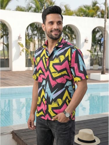 Image of BROWN CULTURE Men's Half Sleeve Relaxed Fit Casual Shirt | Cotton Blend Oversized Shirts for Men | Loose Fit Printed Shirt | Oversized Printed Shirts for Men | Fashion Casual Wear