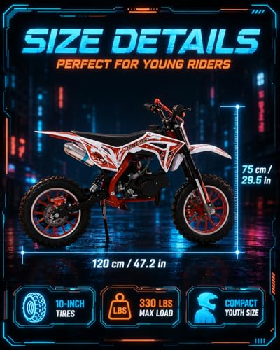 Image of 50cc Kid Gas Dirt Bike, 2-Stroke Gas Powered Kids Motorcycle