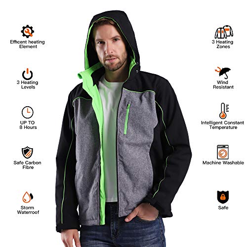 CONQUECO Men's Heated Jacket Soft Shell Hoodie Jacket w/Battery for Outdoors2