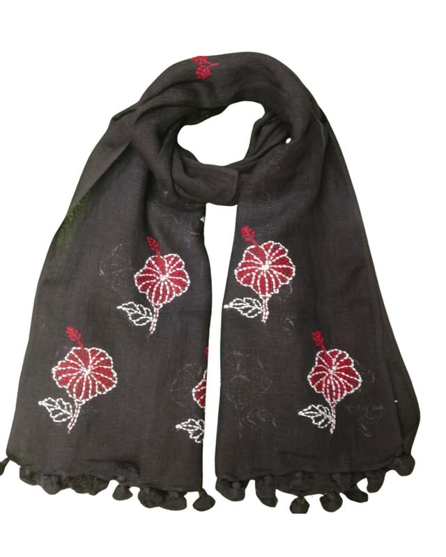 Buy SHAWKH Premium Linen Kantha Hand Embroidered Stole for Women