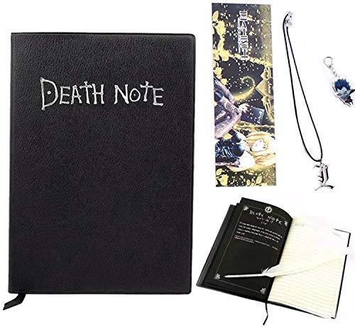 Cuaderno de notas de la muerte con pluma de pluma, collar y
