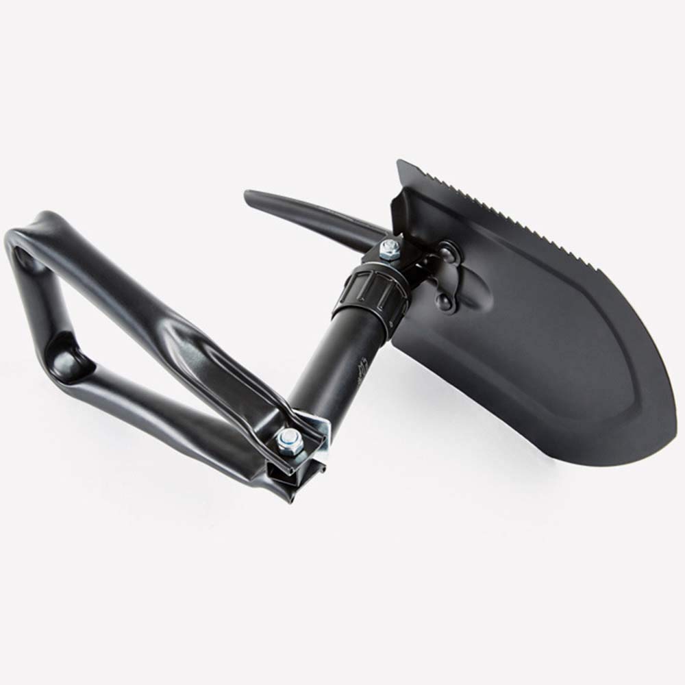 Pala De Nieve Plegable, Pala Multifuncional Pliegues De Acero De Alto Carbono con Bolsa De Transporte, Empuñadura Ergonómica, Black