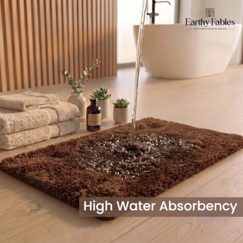 Image of Earthy Fables Plush Microfiber Bath Mat, Quick Dry, Anti-Skid, Water Absorbent, Non-Slip, Machine Washable Floor Rug, Shower Mat, Door Mat for Bathroom, Bedroom, 75 x 45 cm - Brown