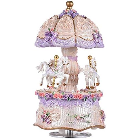 ACCOCO Carousel Music Box Luxury Color Change LED Light Luminous Rotating 3-Horse Carousel Horse Music Box Melody You are My Sunshine (You are My Sunshine, Purple) Cover