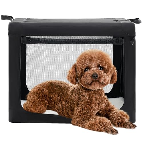 Image of NEWBULIG Collapsible Dog Crate 24 Inch, Portable Travel Crate for Dogs and Cats, Soft Foldable Pet Kennel with 3-Door Mesh Windows Indoor & Outdoor