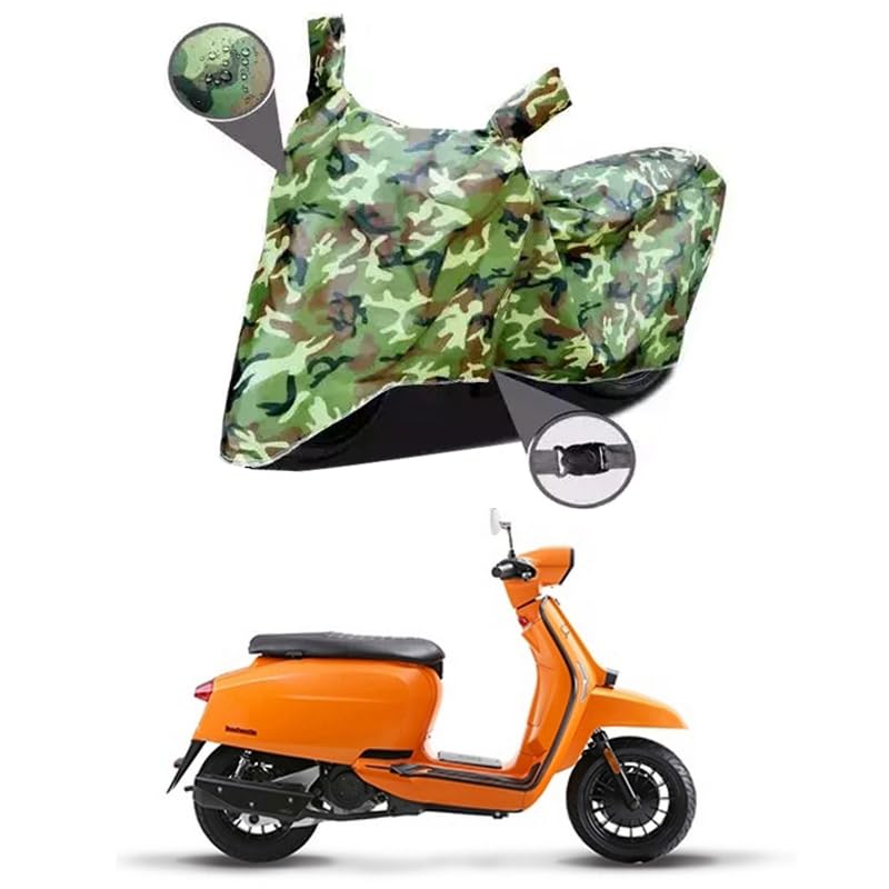 EGAL Bike Body Cover Compatible for Lambretta V125 BS6 100% Water-Resistant Dustproof/Indoor/Outdoor and Parking with All Varients Full Body Protection (Colour-Green/Jungle)