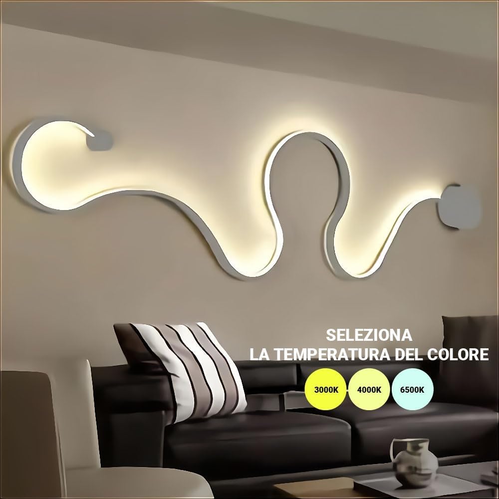 Applique da Parete Interno, Applique LED 28W Design Moderno, Forma Sanke Curvo, LED CCT 3 STEP Regolazione della Luce da 3000K a 6500K, Ideale per Camera da Letto, Salone, Studio, Ufficio, B&B, Hotel