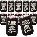 Cheers and Beers to 40 Years Can Coolers, Set of 12 - Black and Gold 40th Birthday Decorations and Party Favors for Men and Women - Cheers to 40 Years - Regular