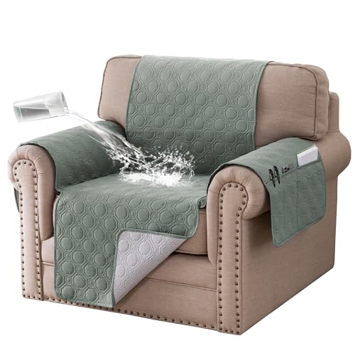 BellaHills Armchair Covers 100% Waterproof Sofa Cover Non-Slip Sofa Slipcovers Couch Covers Washable with Elastic Strap Sofa Protectors from Pets Seat Width 22(1 Seater, Lily Pad)
