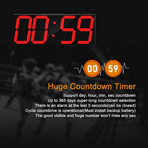 LED Large Digital Wall Clock, Oversize Wall Clock with 6” Numbers, Remote Control Count up/Countdown Timer Clock, Auto Dimmer, Big Calendar and Thermometer(Red) - Image 5