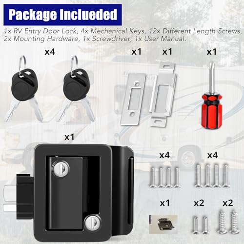 Image of RV Door Lock Replacement, 100% Metal Camper Door Handle Latch with Paddle Deadbolt, RV Enclosed Travel Trailer Entry Door Lock with Keys for Camper Horse Trailer Cargo Hauler - Black