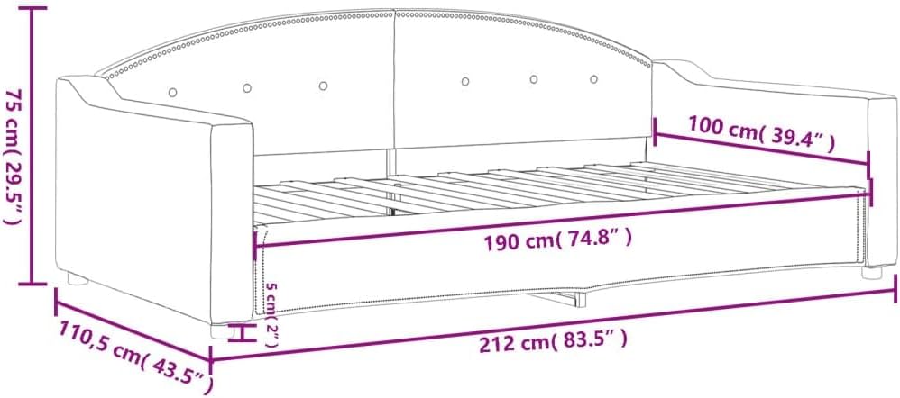Modern Dark Gray Day Bed Twin Size with 100% Polyester Fabric, Metal and Solid Wood Frame, Foam Cushion, Sturdy Platform Foundation for Bedroom, Minimalist Design, Easy Assembly
