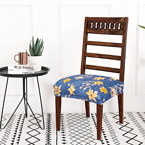 Image of Magical Universal Dining Chair seat Cover Set of 4 Seater pcs are Easily Washable Strechable and Comfortable for Dining Room Home Decor Slip Cover P.2 (Set of 8, Blue Flower)