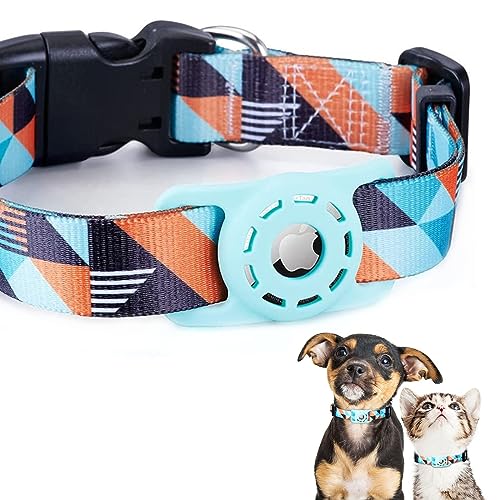 masamilk 犬用エアタグ対応首輪 AirTag用 猫 犬 ペット首輪 迷子 追跡 ペット用品 AirTag対応ケース (S, 幾何学ミントグリーン)