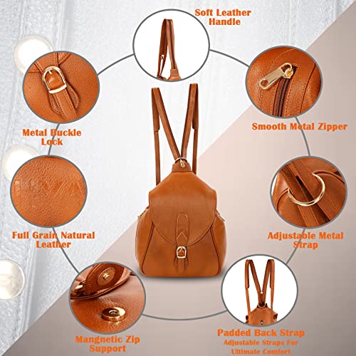 Image of RICHSIGN LEATHER ACCESSORIES 2 In1 Full Grain Natural Leather Backpack & Shoulder Handbags For Women Office (Dimension-L-9 X H-12 X W- 5 Inch) Weight- 0.6 KG / 600 GR.