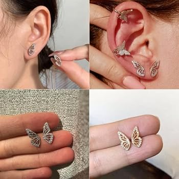 Dainty Butterfly Stud Earrings - 316L Stainless Steel Hypoallergenic Women's Jewelry