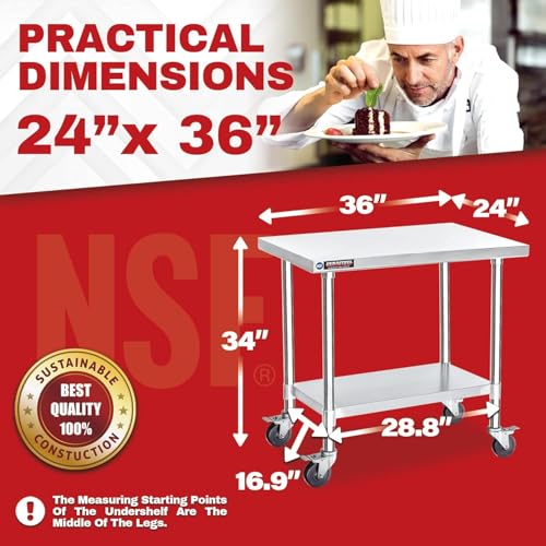 Image of DuraSteel 24x36 NSF Stainless Steel Cart - Heavy Duty Rolling Food Prep Table with Undershelf - Metal Utility Cart for Commercial Restaurant Kitchen, Laundry, Outdoor Portable BBQ Grill