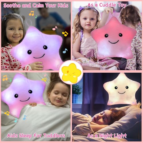 Image of Subao Sensory Toys for Kids,14 inch Toddler Pillow With Light & Music,Twinkle Plush Star Night Light Cushion Autism Sensory Toys for Toddlers Age 3 4 5 6 7 8 9 10,Birthday Xmas Easter Gifts for Girls Pink