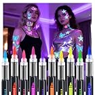 MOWETOO 10 Schwarzlicht Farbe Neon Schminke, Fluoreszierende Farbe Tattoo Stifte Glow in the Dark, Bodypainting Farben UV Stift für Neon Party Schwarzlicht Deko