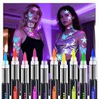 MOWETOO 10 Schwarzlicht Farbe Neon Schminke, Fluoreszierende Farbe Tattoo Stifte Glow in the Dark, Bodypainting Farben UV Stift für Neon Party Schwarzlicht Deko