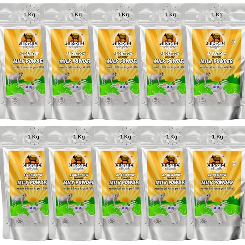 Image of Adityabh A2 Cow Skimmed Milk Powder 1 kg (Pack of 10) | Clean & Natural | No Added Sugar | No Preservatives | Nutrient-Rich Dairy Powder | Ideal for Tea, Coffee & Daily Kitchen Use
