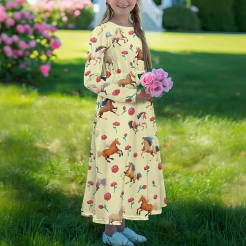 Girls Dresses A Line Long Sleeve Ruffle Swing Long Dress 5-14Y2