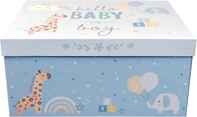 Baby Blue Keepsake Box with Lid Ideal for Birthdays Christmas Christening and Baby Shower- Baby Boy Gift Basket 34 x 23 x 14 cm