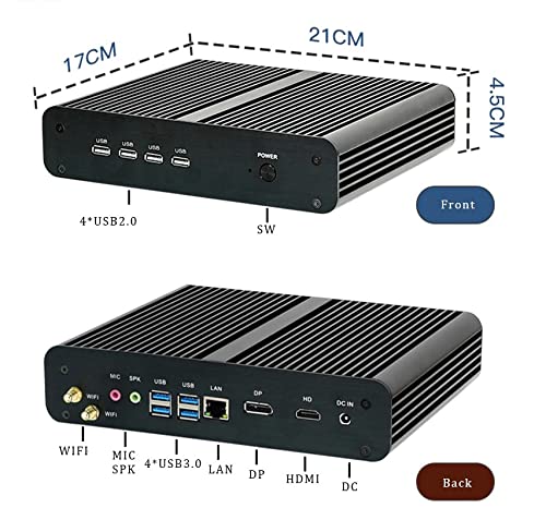 Barebones - Mini PC de escritorio silencioso sin ventilador Intel i7-10510U CPU Windows 10 y Linux, compatible con 4K HDMI, DisplayPort, LAN, WiFi, Bluetooth, NVMe mSATA, SSD SATA de 2.5 pulgadas