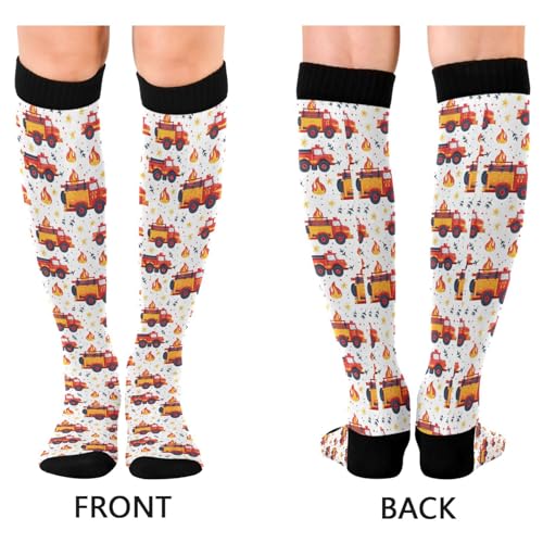 Fire Fighting Truck Pattern Compression Socks for Women and men knee high stockings Sports Running Hiking Cycling Socks2