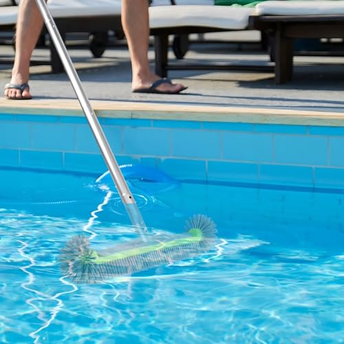 LALAGO Runde Poolbürste, Poolbürste mit Demontage Stange, Pool Reinigungs Bürste mit Halbkugelförmigen Borsten, Bodenbürste für Badezimmer, Bürste Reinigung Breit für Poolwänden und Stufen (mit Pole)