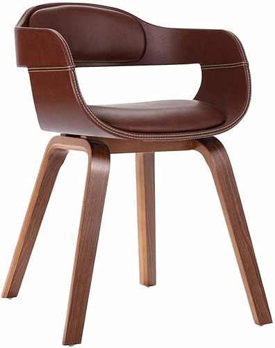 Brown Faux Leather Dining Chair, Ergonomic Kitchen Seating, Comfortable Dining Room Furniture, Bentwood Accent Chair
