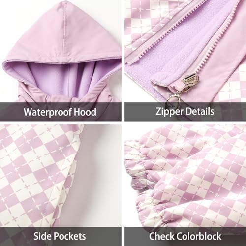 LittleSpring Neutral Boys Girls Reversible Plaid Polar Fleece Jackets with Hooded Waterproof Outerwear4