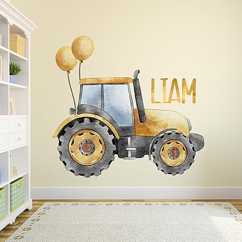 Vinilo Decorativo Personalizado Bulldozer Acuarela Amarillo