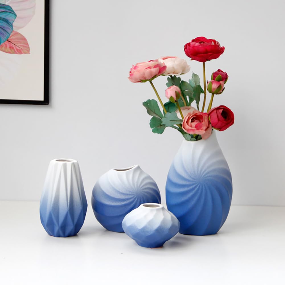 Ceramiczny wazon, gradient biały niebieski minimalistyczny dekoracja domu prostokątny kształt do suchych kwiatów roślin doniczkowych ślub dekoracja stołu nowoczesne wazony (A)