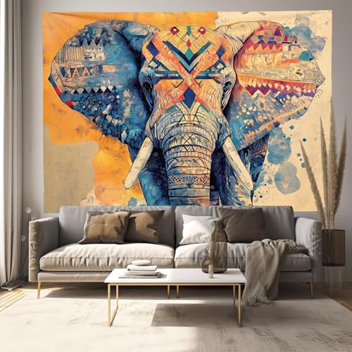 ALTCIRNMD Tapisserie Murale Éléphant Ethnique, Animal Bohèmel Impression 3D, Tapisserie De Fenêtre Et De Porte Pour Salon Chambre Dortoir Fond De Fête...
