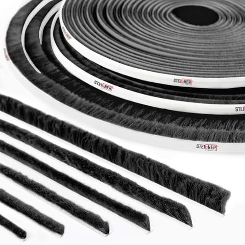 STEIGNER Bürstendichtung selbstklebend Schwarz 20 mm x 10 m - Robuste Türbürstendichtung für Garagentore, Außentüren, Rolltore - Zugluftstopper, Insektenschutz, Windschutz