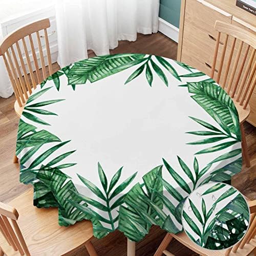 Yibeas Tablecloth Palm Tree Leaves Tablecloths 60" Diameter Round Summer Tropical Green Leaf Exotic Nature Tablecloths for Dining Kitchen Wedding and Parties