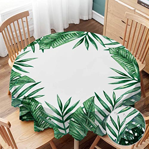 Yibeas Tablecloth Palm Tree Leaves Tablecloths 60" Diameter Round Summer Tropical Green Leaf Exotic Nature Tablecloths For Dining Kitchen Wedding And Parties #TOP3