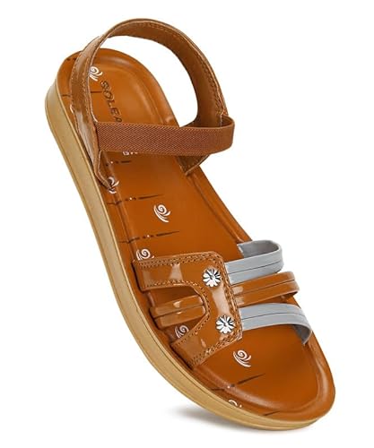PARAGON K7015L Women’s Tan Sandals | Stylish Velcro Sandals with Cushioned Soles | Comfortable Everyday Sandals for Outdoor Use