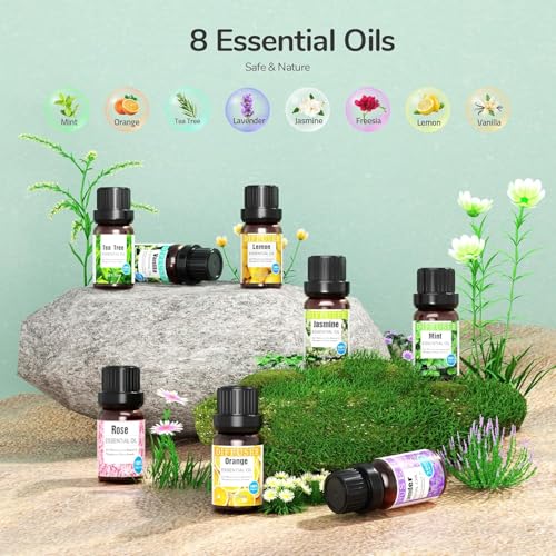 600 ML Aromatherapy Oil Diffusers With 8 Essential Oils Set, Ultrasonic Essential Diffuser With 2 Mist Modes, LED Lights,4 Timer For Large Room - Image 5