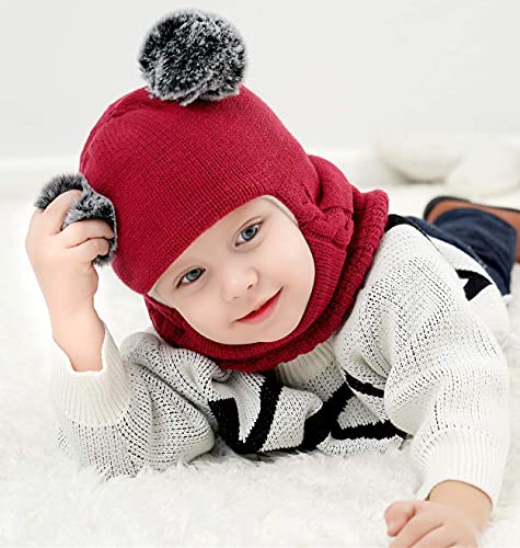 Image of Baby Girls Boys Winter Hat Scarf Kids Earflap Hood Scarves