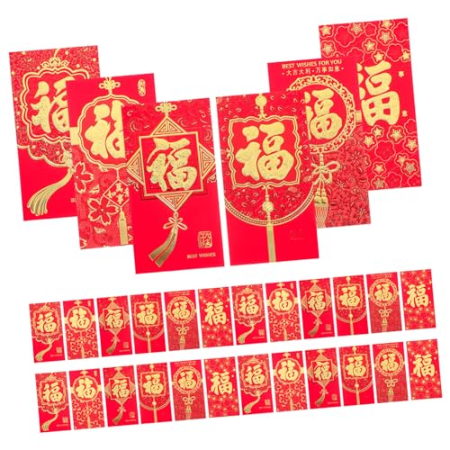 Hoement 36個 祝福の文字が入った中国の赤い封筒 新年の赤い封筒 赤い福袋 中国語の赤い封筒 赤い封筒中国 伝統的な赤いポケット 赤いお金のポケット 新年の赤いポケット お金の封筒 論文