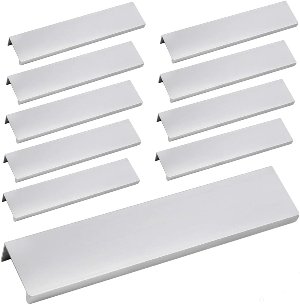 LC LICTOP 5.9 Inch Silver Finger Edge Pulls 10Pcs, 5 Inch Hole Spacing, Aluminum Alloy Cabinet Pulls Furniture Handle