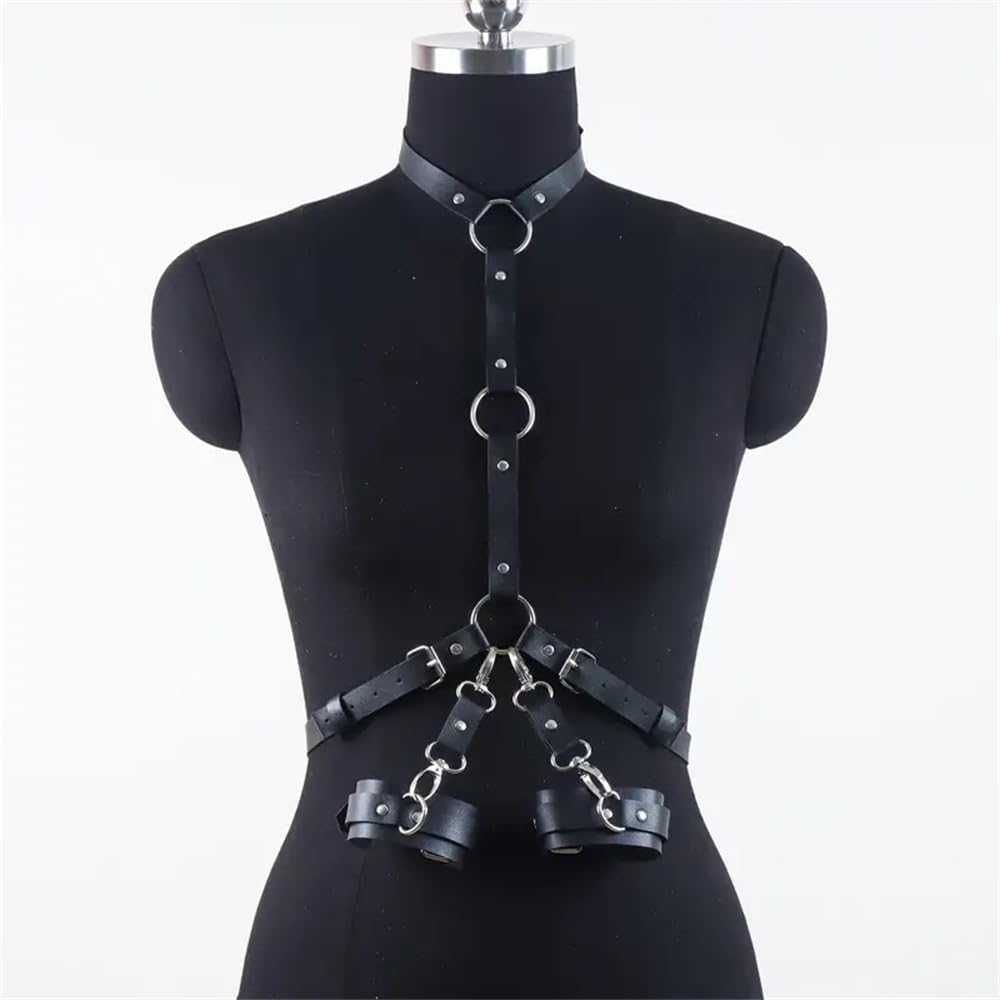 Ensemble de harnais de poitrine en cuir PU pour femmes, Lingerie Punk, vintage, gothique, bretelles de taille, vêtements, ceinture avec menottes