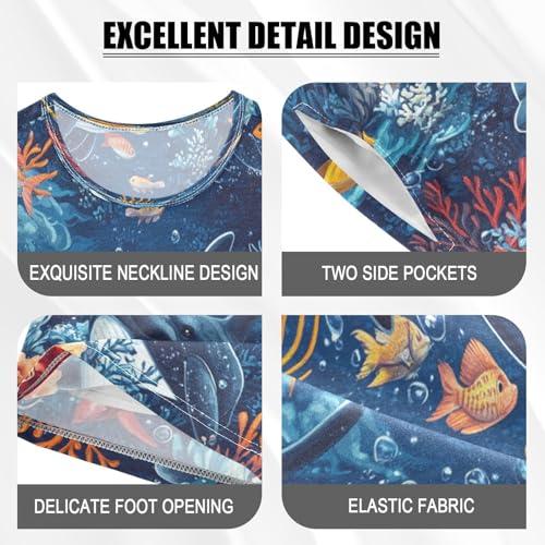 Pajama Sets Short Sleeve Ocean Life Dolphin Pattern Soft Cotton Summer Sleepwear 2 Piece PJS Size 5-14T3