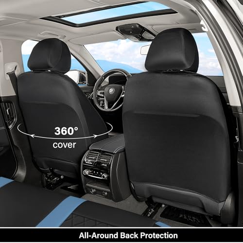 Image of Coverado Universal Leather Seat Covers Full Set for 5 Seats - Waterproof, Durable All-Weather Protector for SUV, Pickup Truck, Sedan, Blue&Black