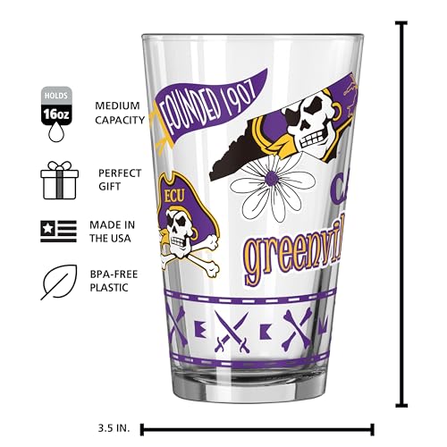 Image of Logo Brands NCAA 16 oz Pint Glass - Durable Glass With Bold Team Color- Chip-Resistant Rim Drinkware For Fans, Tailgates, Home Bars & Everyday Use