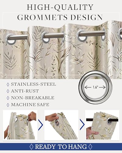Image of Cloth Fusion Printed 100% Blackout Window Curtains 5 Feet Long Set of 2 | Elegant Blooms, Room Darkening, Black Woven Back, 127 cm Wide Panel, Thermal Insulated, Stainless Steel Grommets