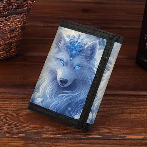 White Wolf Trifold Wallet Slim Credit Card Holder Minimalist Front Pocket Money Clip for Women Men 7