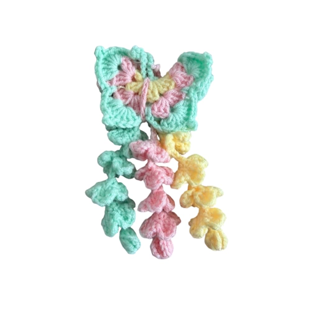 Crochet Butterfly Car Rearview Mirror Ornament, Hanging Knitted Car Interior Decor Woven Keychain Pendant for Cars & Keychains Decor